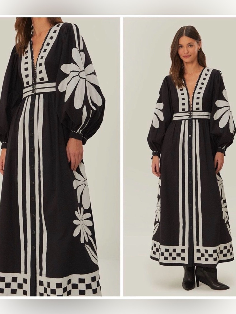 Farm Rio Black Nature Buttoned Maxi Dress